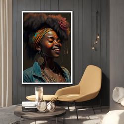 Happy African Woman  Canvas Painting,Wall Art for Your Home and Office, modern,Natural,Vibrant, Decoration Ideas with Di