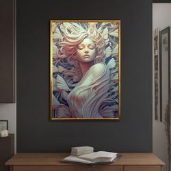 Marble Drawing Woman Art Print, Abstract Woman Wall Art, Modern Decoration Ideas for Home and Office with Different Fram