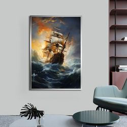 Sailing Ship Canvas painting,Ship wall art,Sea wall art,Nature wall art,Pirate Ship Canvas,Decor art for home and office