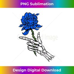skeleton hand holding a blue rose - Contemporary PNG Sublimation Design - Channel Your Creative Rebel