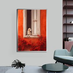 Dog Canvas, Dog looking out the window,animal Art, Modern Decor Ideas with Different Frame Options for Your Home and Off