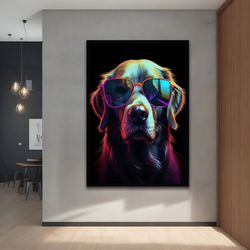 Dog with glasses canvas painting, Colorful Dog, Animal Art, With different frame options for your home and office Modern