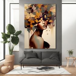 Floral Woman portrait canvas painting, Abstract Woman Wall Art, Modern Decor Ideas for Home and Office with Different Fr