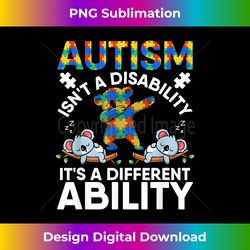 Autism Is Not A Disability Its Different Ability Koala Bear - Contemporary PNG Sublimation Design - Access the Spectrum of Sublimation Artistry