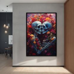 Skeletons in Love Art Print, Skeleton Art, Floral Skeleton decor, Modern Decor Ideas for Home and Office with Different