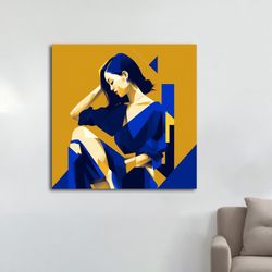 Woman in Blue Canvas Painting, Abstract Woman Wall Art, Modern canvas Ideas for Home and Office with Different Frame Opt