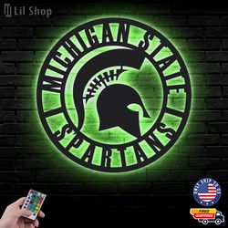Michigan State Spartans Metal Sign, NCAA Logo Metal Led Wall Sign, NCAA Wall decor, Michigan State LED Metal Wall Art