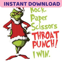 Grinch Christmas Rock Paper Scissor Throat Punch I Win SVG