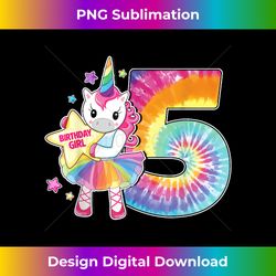 5th Birthday Unicorn Gift for Girls Age 5 Tie Dye Tee - Sleek Sublimation PNG Download - Rapidly Innovate Your Artistic Vision