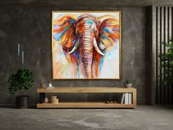 abstract colourful elephant painting on canvas print wall art, elephant poster, wall art canvas design, framed canvas re