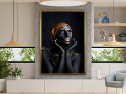 african woman canvas painting, ethnic painting, black woman painting, african woman wall art, canvas painting design, fr