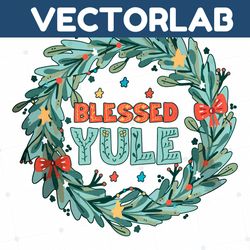 Vintage Blessed Yule Christmas Wreath SVG Cricut File