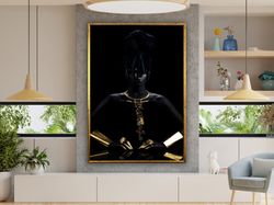 black queen vertical poster, gold lip black woman, woman art poster, beauty black woman poster wall art canvas design, f