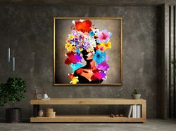 black woman head flowers wall art, girl flowers poster, flower woman poster, black art, black girl print,flower woman pa