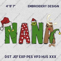 Retro Nana Christmas Embroidery Machine Design, Christmas Family Text Embroidery File, Instant Download