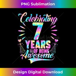 Kids Celebrating 7 Year Of Being Awesome With Tie-dye Graphic - Contemporary PNG Sublimation Design - Striking & Memorable Impressions