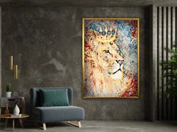 Lion King In Cosmic Space, Lion On Cosmic Background, King Lion Canvas Print, Lion Canvas, Wall Art Canvas Design, Ready