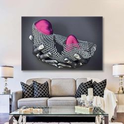 Decorative Hands Holding Metal Swaddle with Pink Detail Roll Up Canvas, Stretched Canvas Art, Framed Wall Art Painting