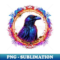 Side Portrait of a Magical Raven with Vibrant Colors Blue Purple Red and Yellow - Aesthetic Sublimation Digital File - Perfect for Sublimation Mastery