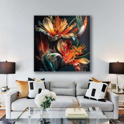 Flower Wall Art, Living Room Wall Art, Housewarming Gift, Wall Art, Roll Up Canvas, Stretched Canvas Art, Framed Wall Ar
