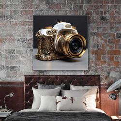Gold Baroque Patterned Camera Lens Roll Up Canvas, Stretched Canvas Art, Framed Wall Art Painting