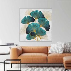 Golden Branch Flower Leaf Modern Decorative Roll Up Canvas, Stretched Canvas Art, Framed Wall Art Painting