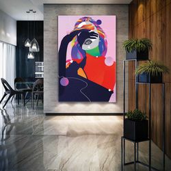 Illustration of Model Covering Her Face with Her Hands with Flying Hair Roll Up Canvas, Stretched Canvas Art, Framed Wal