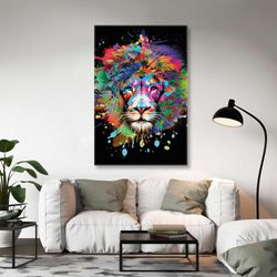 Lion Head Illustration Made of Paint Splashes Roll Up Canvas, Stretched Canvas Art, Framed Wall Art Painting