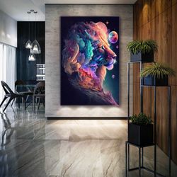 Lion Wall Art, Colorful Canvas Art, Space Wall Decor, Roll Up Canvas, Stretched Canvas Art, Framed Wall Art Painting