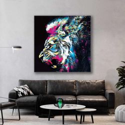 Lion Wall Art, Colorful Wall Art, Animak Canvas Wall Art, Roll Up Canvas, Stretched Canvas Art, Framed Wall Art Painting