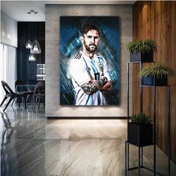 Lionel Messi Argentina Football Art Roll Up Canvas, Stretched Canvas Art, Framed Wall Art Painting