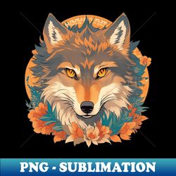 wolf face with flowers t-shirt design apparel mugs cases wall art stickers - png transparent digital download file for sublimation - transform your sublimation creations