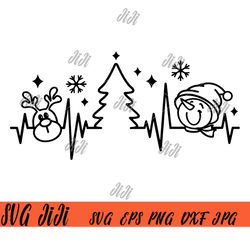 Christmas Heartbeat SVG PNG, Snowman Reindeer SVG, Christmas Tree SVG