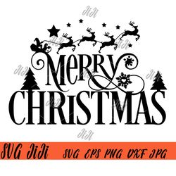Merry Christmas SVG, Merry Christmas Saying SVG, Reindeer Santa Claus SVG