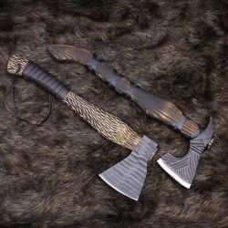 Lot Of 2_Hand Forged steel Head Hatchet Camping Survival Outdoor Hunting Axe