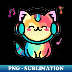 Happy smiling baby pussy cat with headphones Kawaii cartoon - Aesthetic Sublimation Digital File - Unleash Your Creativity