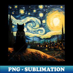 Van gogh Inspired Starry Night Cat Painting - Unique Sublimation PNG Download - Instantly Transform Your Sublimation Projects