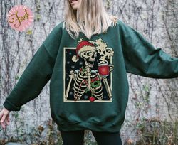 Dead Inside Skeleton Christmas Sweatshirt Coffee Lover Christmas Gift Fall Sweater Sarcastic Christmas Coffee Shirt Merr