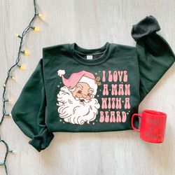 Funny Santa Beard Sweatshirt, Retro Pink Santa Christmas Sweatshirt, Womens Christmas Sweatshirt, Holiday Sweater, Cute