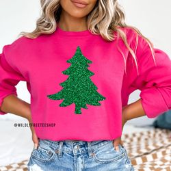Glitter Sparkly Christmas Tree Sweatshirt, Glitter Tree Shirt, Holiday Crewneck, Matching Family Christmas Shirts, Cute