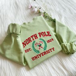North Pole University Embroidered Sweatshirt  Christmas Embroidered Hoodie  Christmas Candy Sweater  Crew Neck Sweatshir