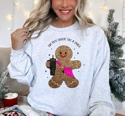 Sparkly Gingerbread Man Sweatshirt, Christmas Out here Looking Like a Snack Sweater, Comfy Christmas Sweatshirt, Xmas Gi