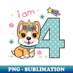 4 birthday - cute corgi - Decorative Sublimation PNG File - Boost Your Success with this Inspirational PNG Download