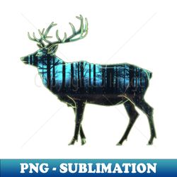 Double Exposure Side View of an Elk and a Forest in the Moonlight - High-Quality PNG Sublimation Download - Perfect for Personalization
