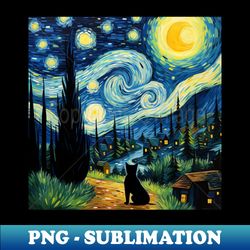 Van gogh Inspired Starry Night Cat Painting - Instant PNG Sublimation Download - Perfect for Creative Projects