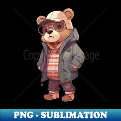 A cute teddy bear wearing street fashion - Exclusive PNG Sublimation Download - Boost Your Success with this Inspirational PNG Download