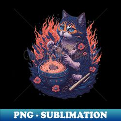 Fantasy cat eating ramen illustration - Artistic Sublimation Digital File - Defying the Norms