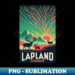 Reindeer and Northern Lights in Lapland Finland - Retro PNG Sublimation Digital Download - Spice Up Your Sublimation Projects