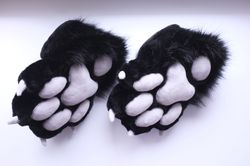 Black Fursuit Feet Paws With Grey Pads, Custom Fursuit Feet Paws