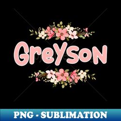 Flower Border Greyson Name Label - Stylish Sublimation Digital Download - Unlock Vibrant Sublimation Designs